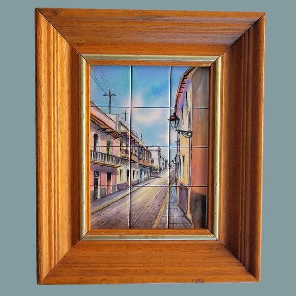 Vintage 1980s Signed RUZ Painted Tile Art from Torremolinos Spain - Picture 1 of 5